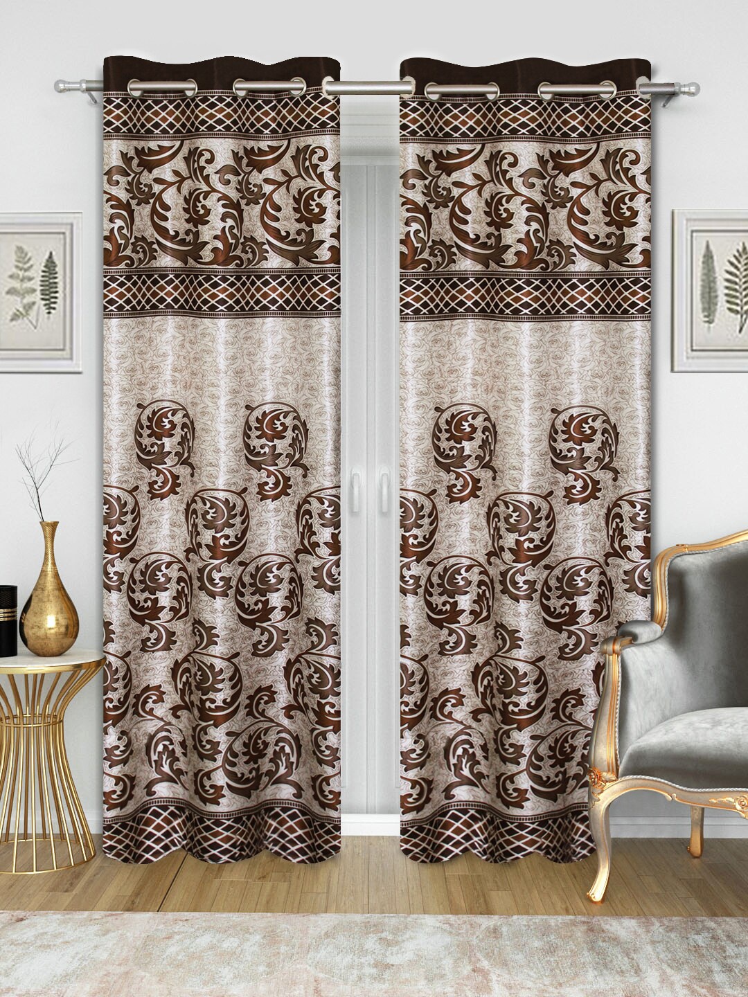 Good Homes by Home Candy Brown & Off-White Set of 2 Door Curtains