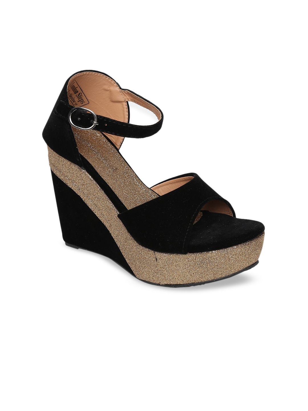 

LONDON STEPS Women Black Solid Wedges