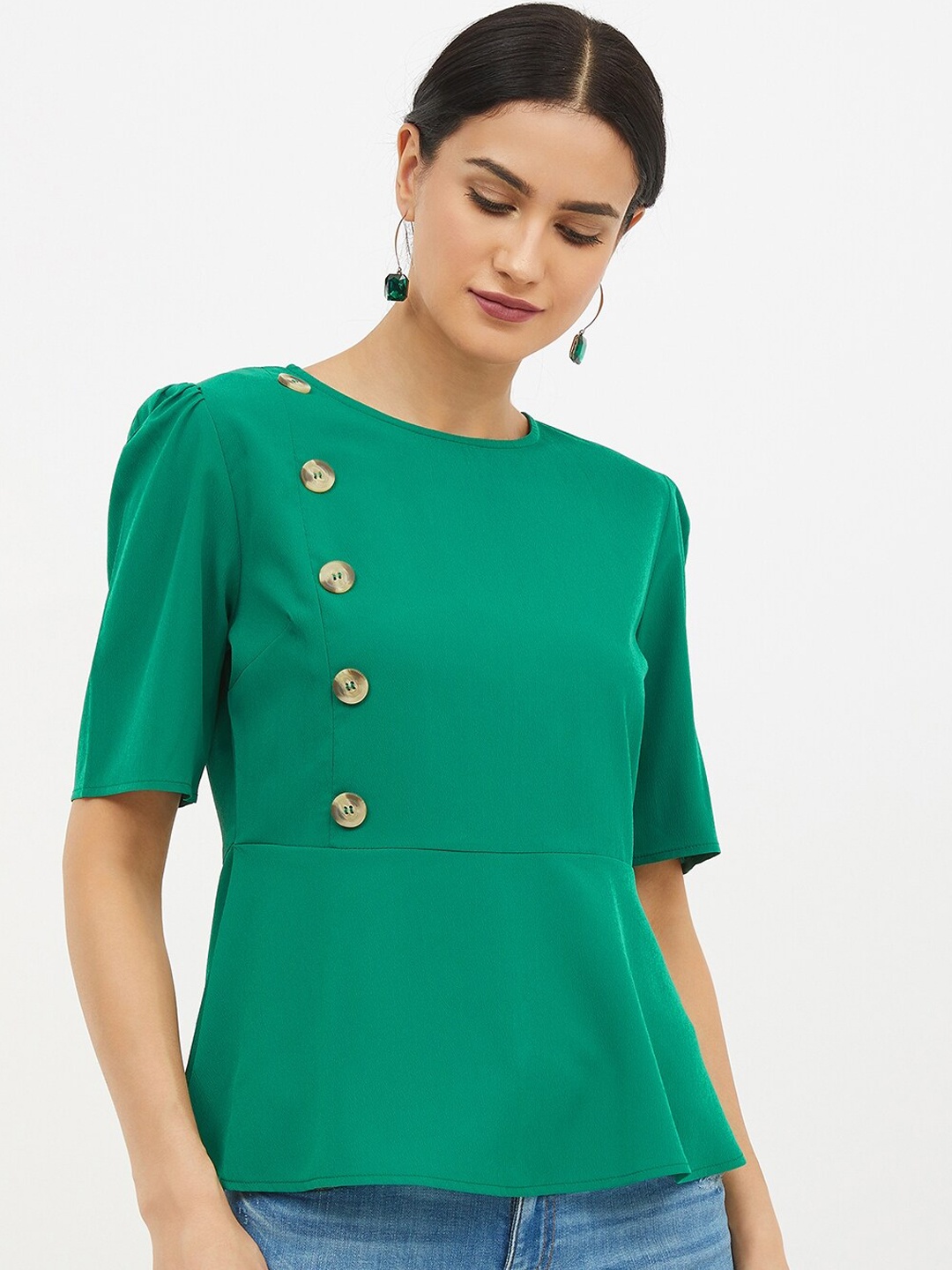 

Harpa Women Green Solid Peplum Top