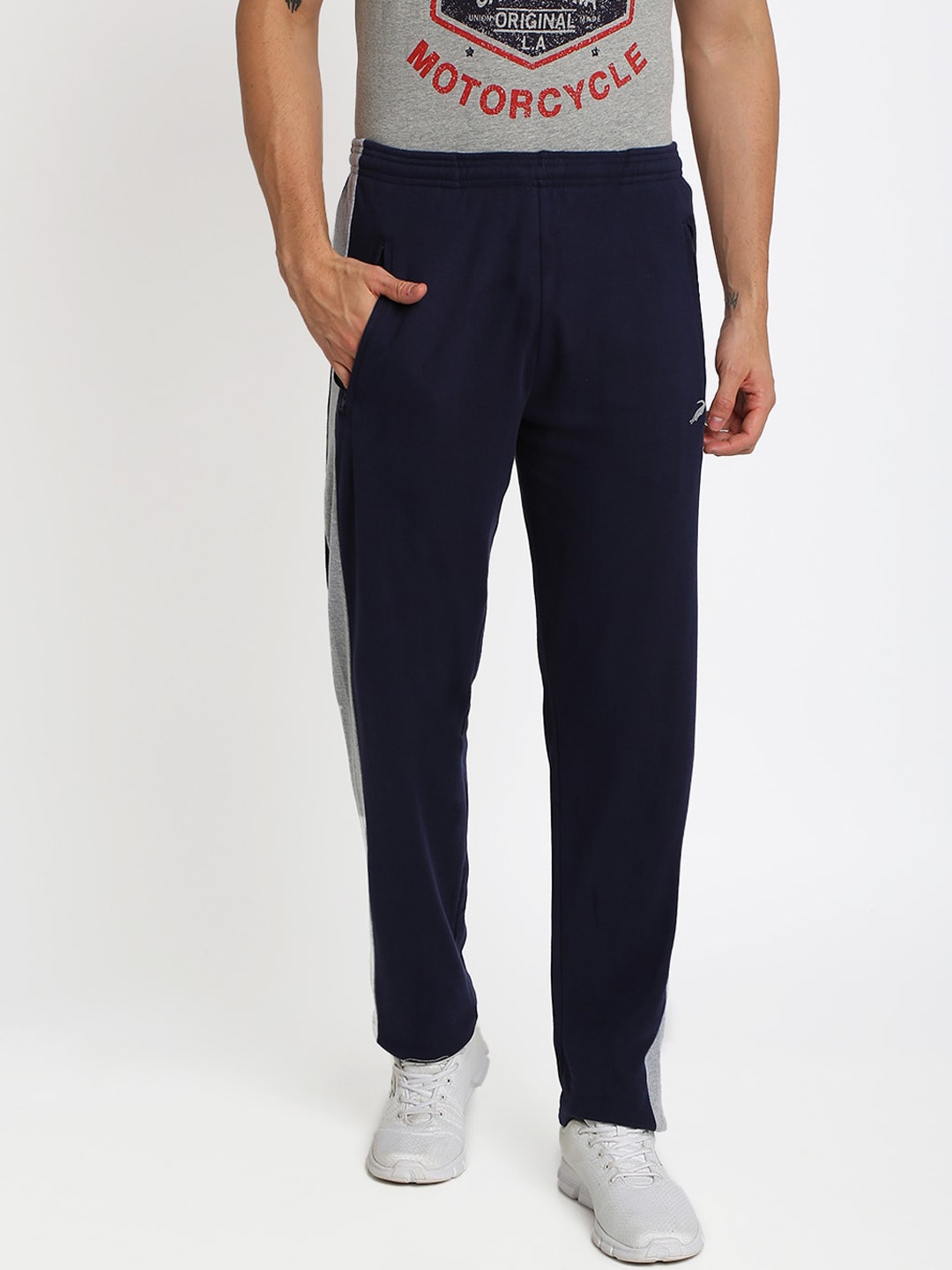 Crocodile Men Navy Blue Solid Slim-Fit Track Pants
