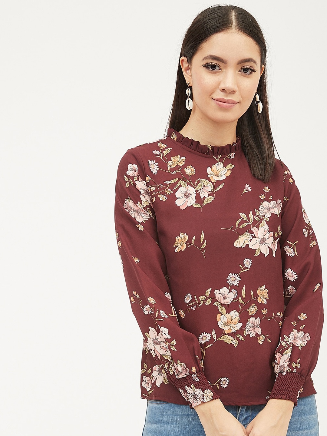 Harpa Women Maroon Floral Printed Top