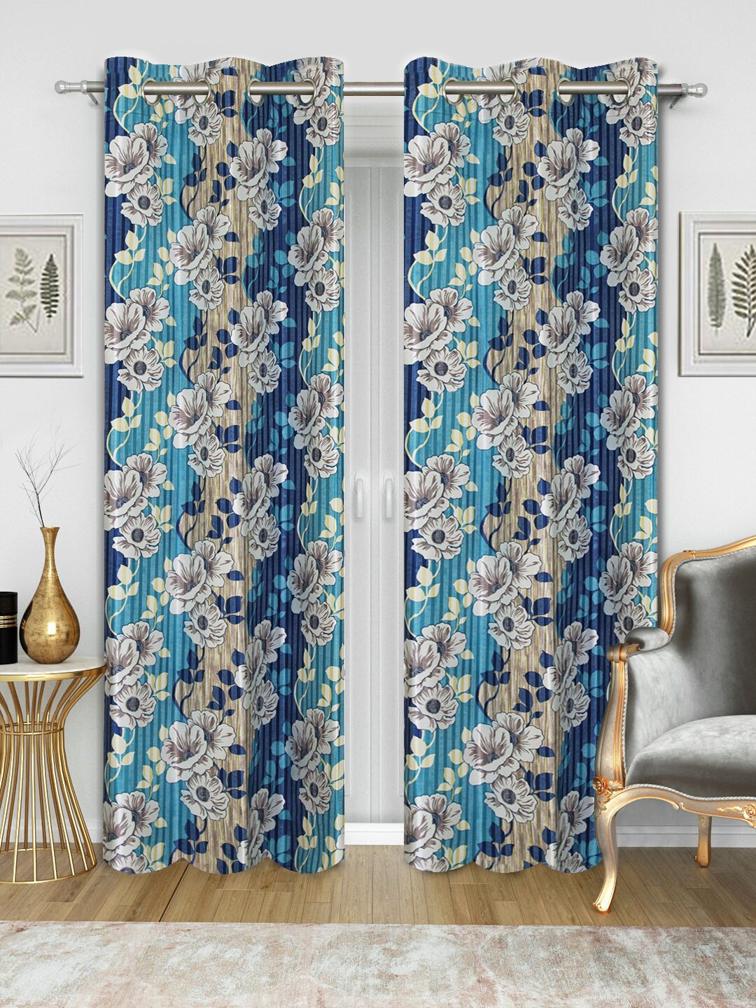 

Good Homes by Home Candy Blue & Off-White Set of 2 Long Door Curtains