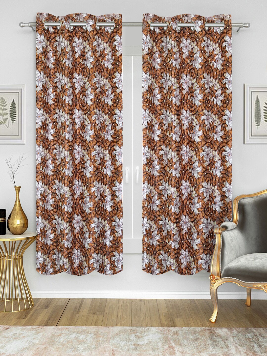 Good Homes by Home Candy Brown & White Set of 2 Window Curtains