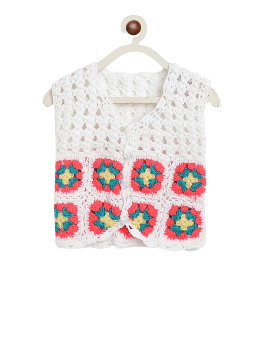 

CHUTPUT Kids White Printed Hand Knitted Tailored Jacket