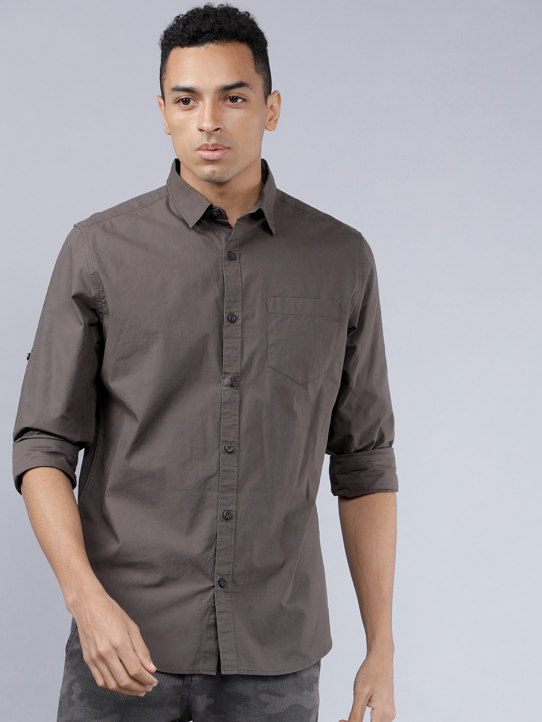 

HIGHLANDER Men Olive Green Slim Fit Solid Casual Shirt