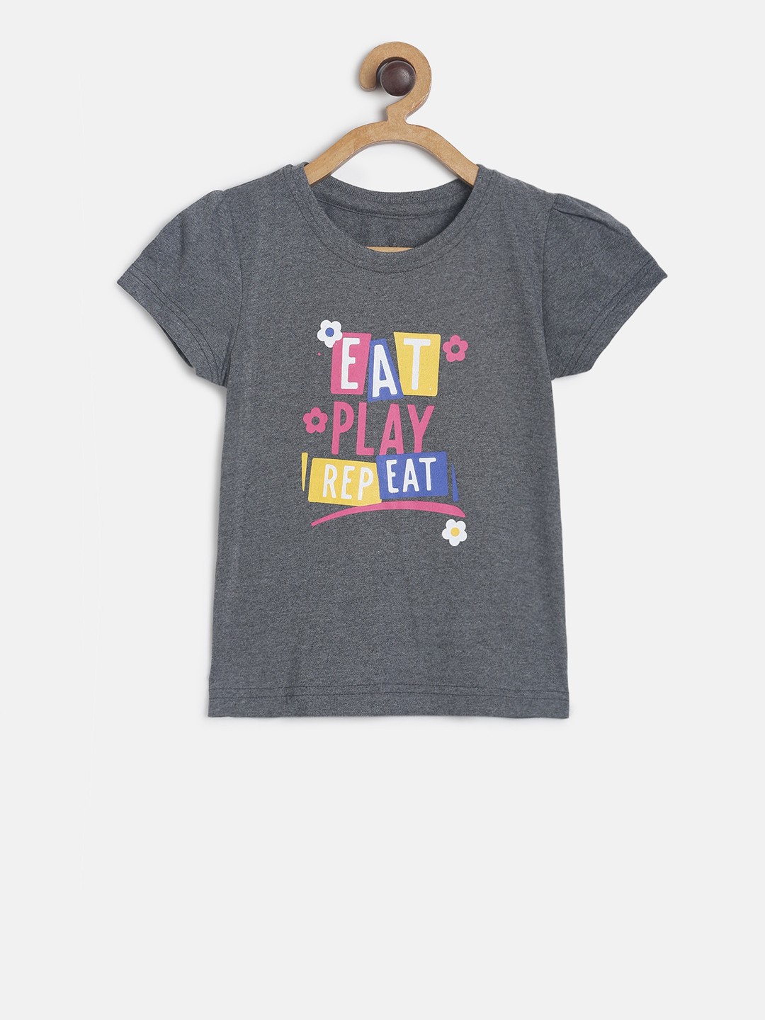 

MINI KLUB Girls Grey Printed Pure Cotton Top