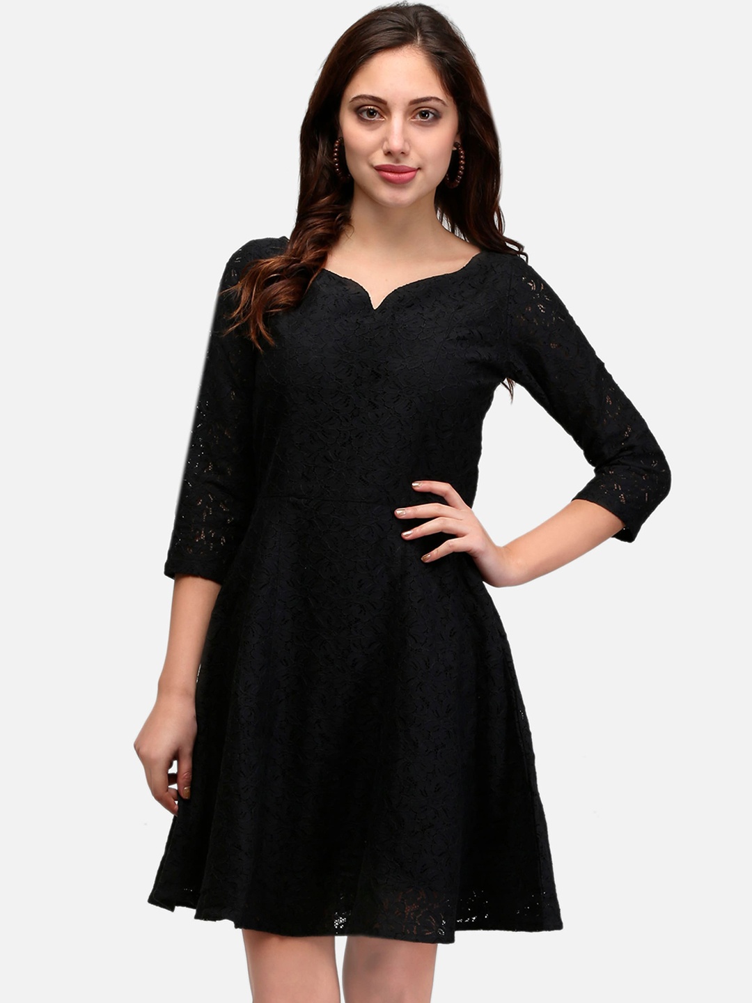 

V&M Women Black Self Design Fit and Flare Dress