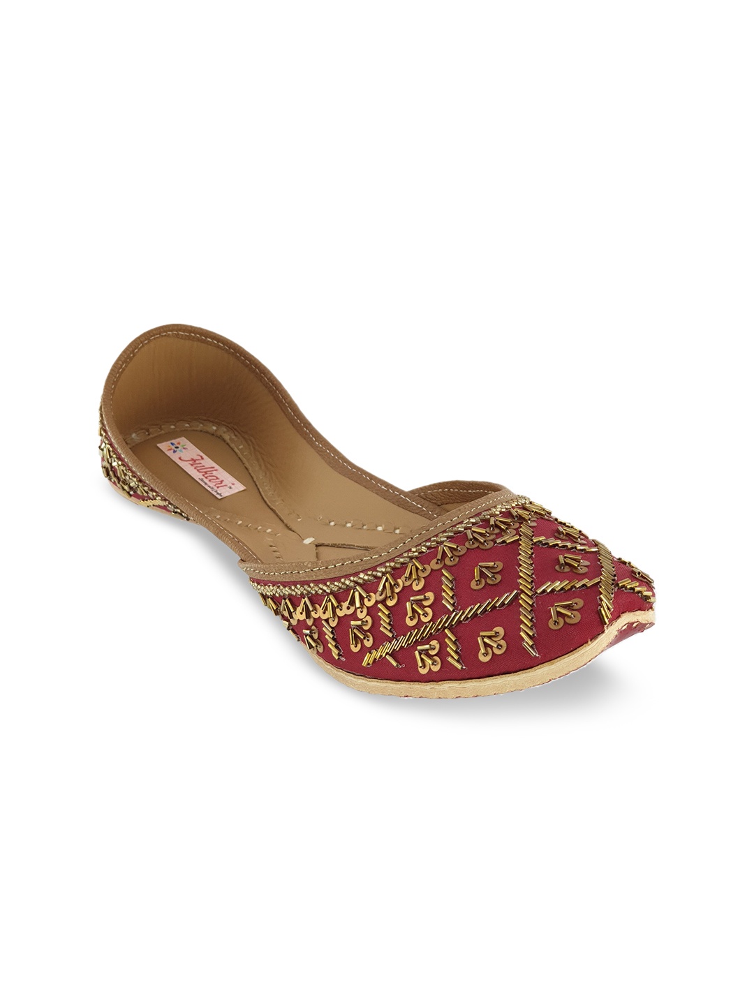 

Fulkari Women Maroon Embellished Leather Mojaris