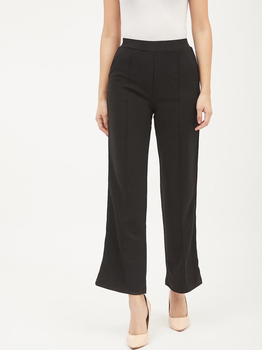 

Harpa Women Black Smart Regular Fit Solid Regular Trousers