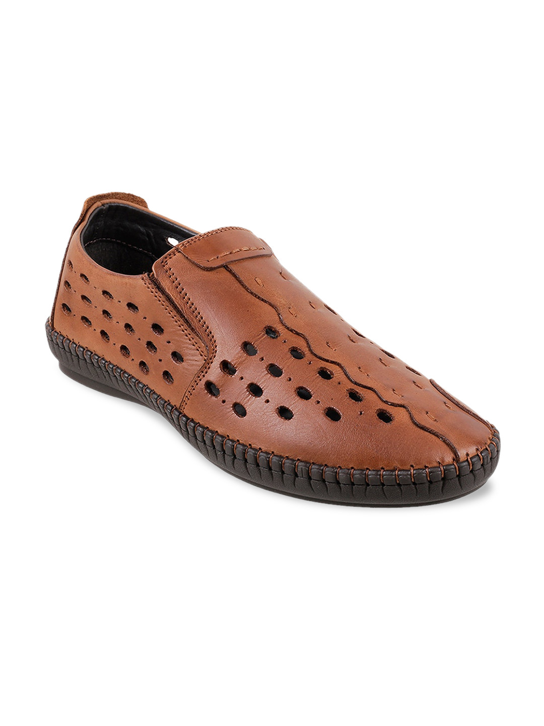 

Mochi Men Tan Brown Leather Shoe-Style Sandals