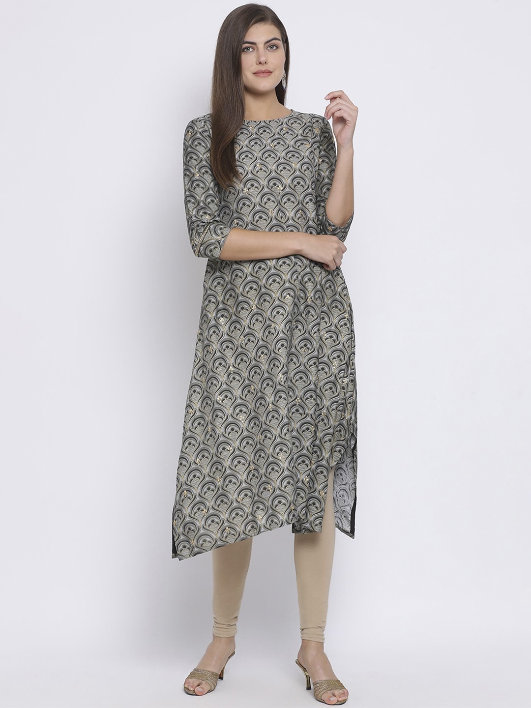 

Span Women Grey Printed A-Line Kurta