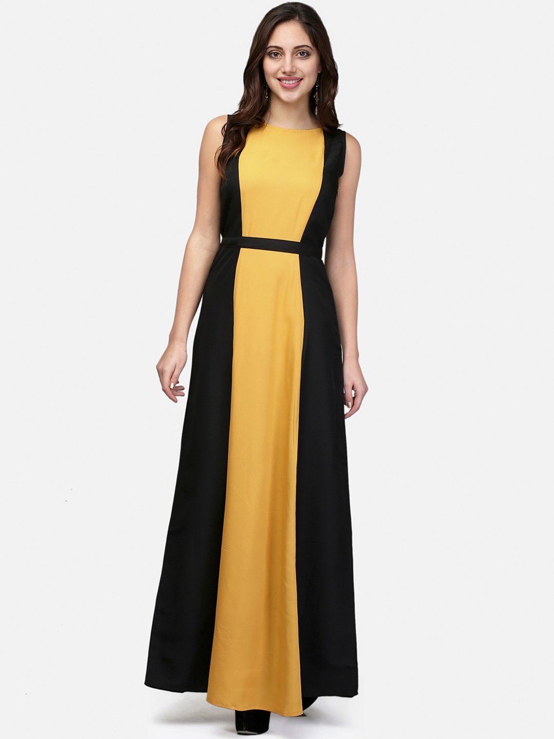 

V&M Women Yellow & Black Colourblocked Maxi Dress