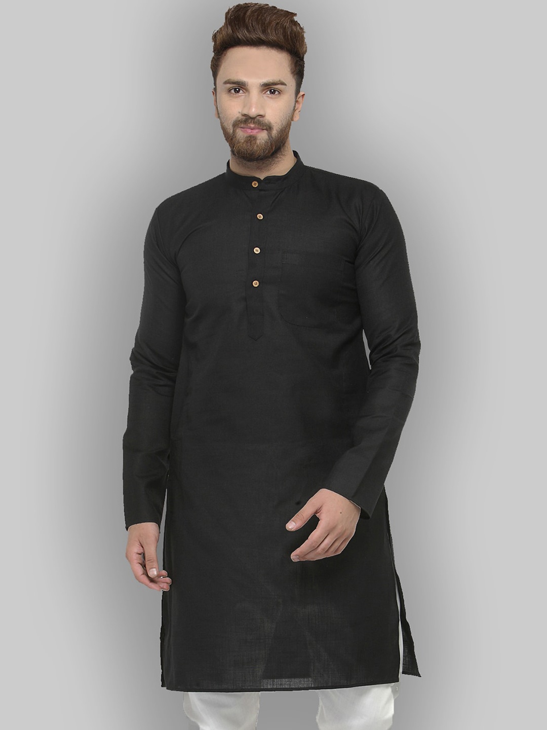 

Jompers Men Black Solid Straight Kurta