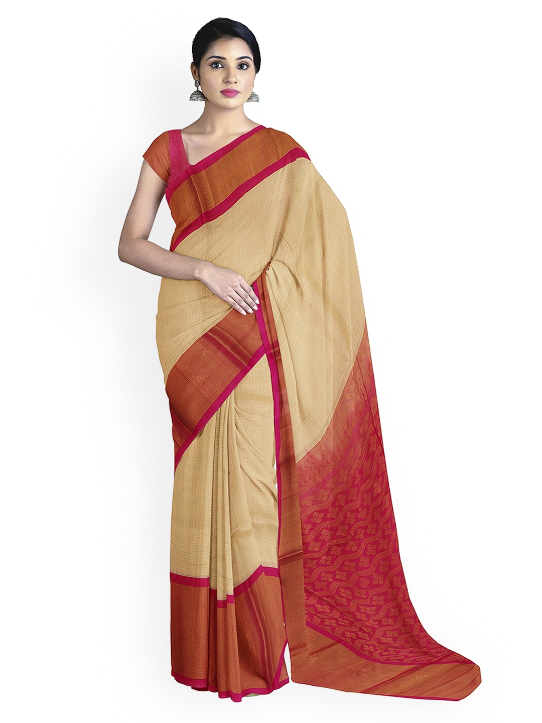 

APCO Cream-Coloured Handloom Sico Solid Sustainable Saree