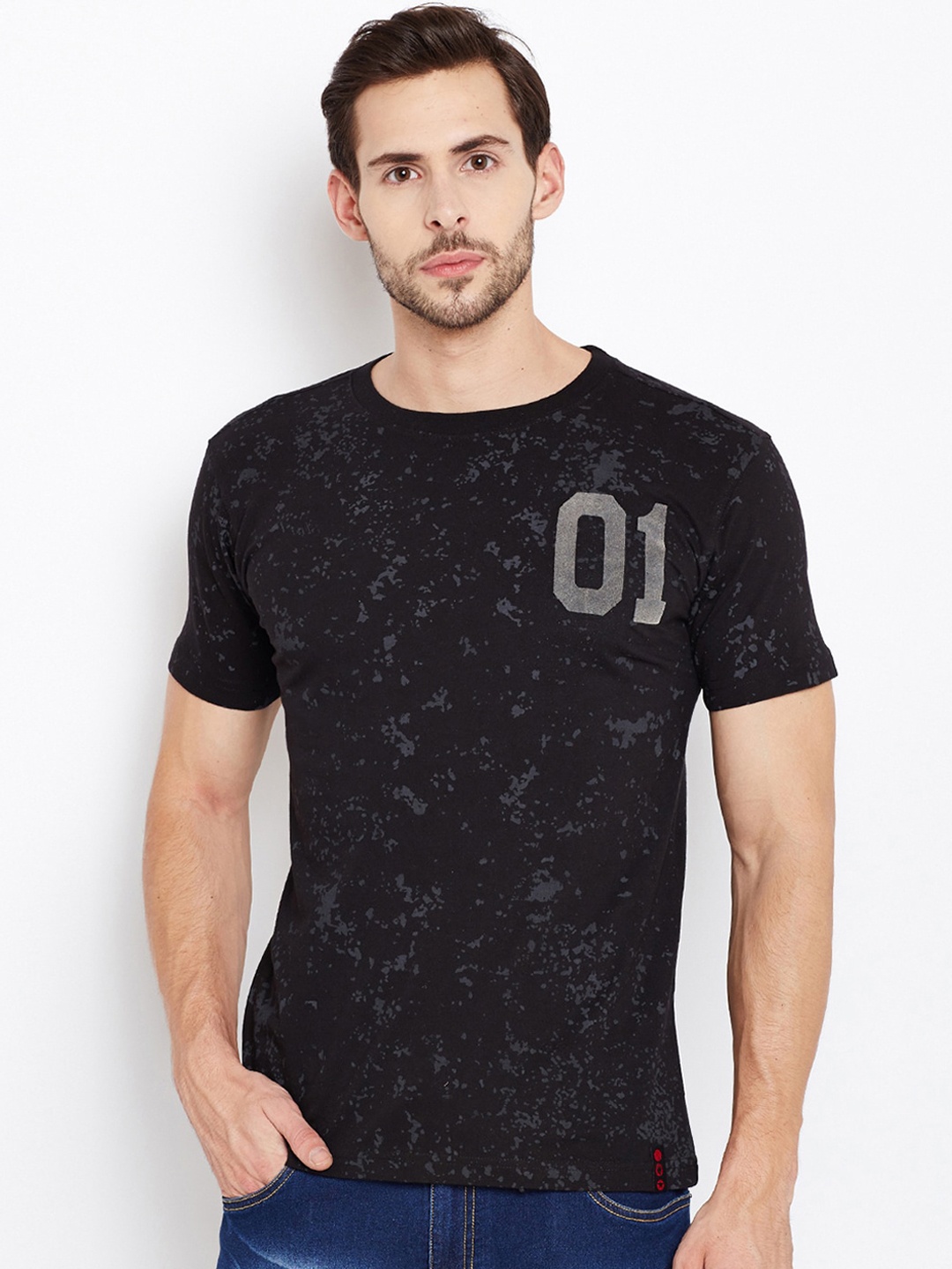 

PUNK Men Black & Grey Printed Round Neck T-shirt