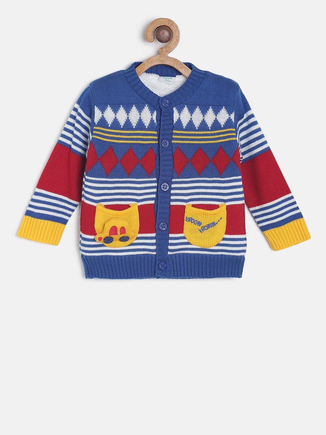 

MINI KLUB Boys Multicoloured Self Design Cardigan Sweater, Multi