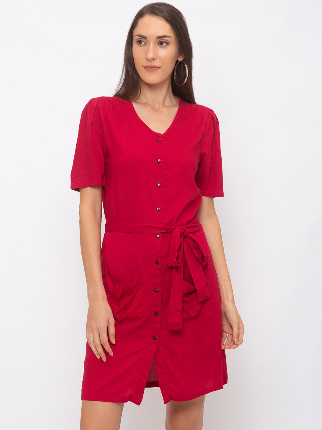 

Globus Women Red Solid Shirt Dress