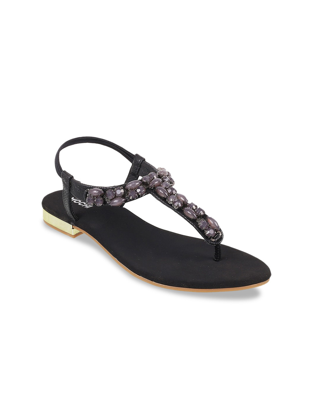 

Mochi Women Black Embellished T-Strap Flats