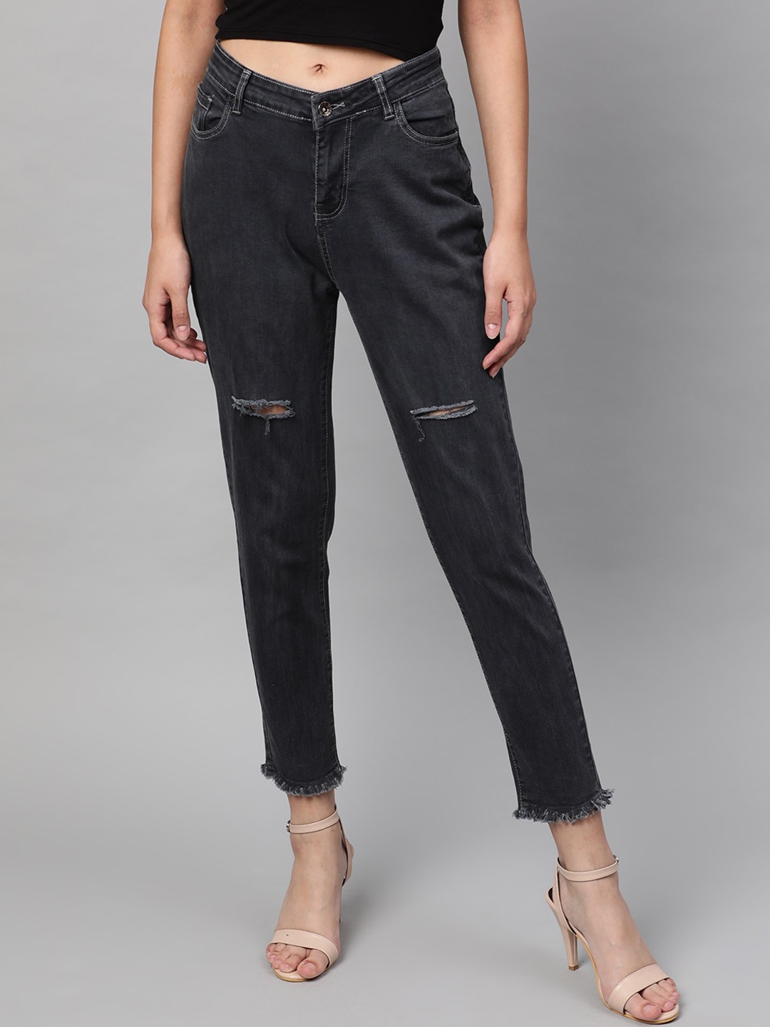 

STREET 9 Women Grey Skinny Fit Mid-Rise Slash Knee Stretchable Jeans