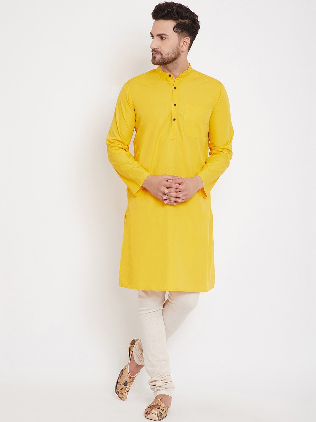 

even Men Yellow Solid Straight Kurta