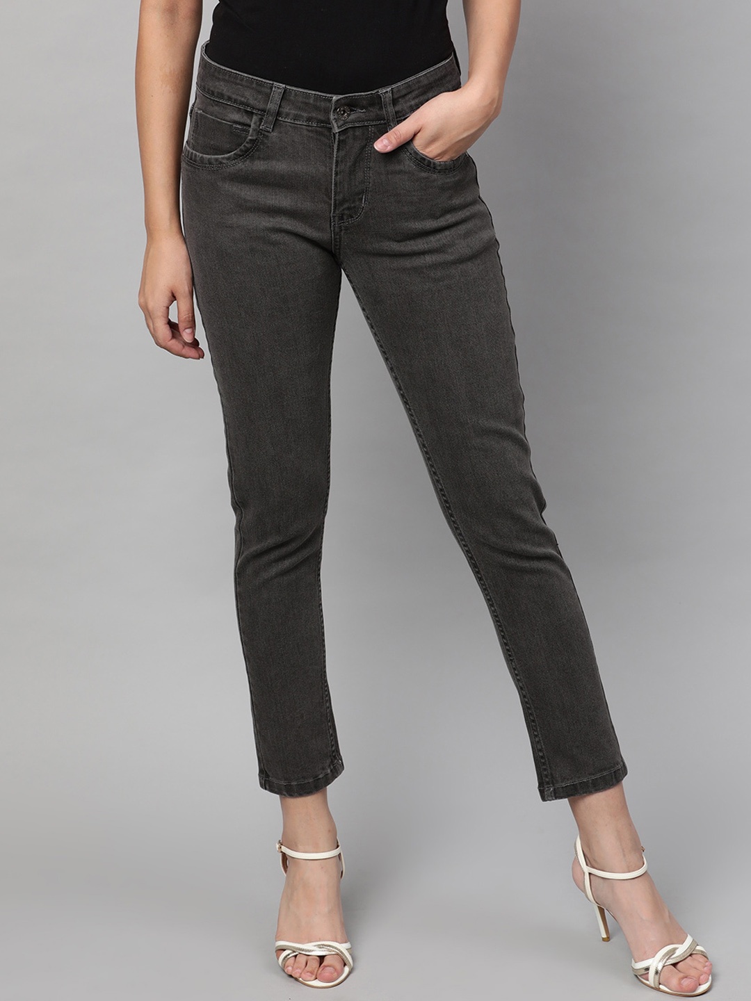 STREET 9 Women Grey Skinny Fit Mid-Rise Clean Look Stretchable Jeans