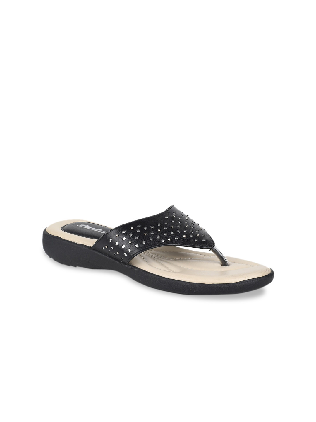 

Bata Women Black Embellished PU Open Toe Flats