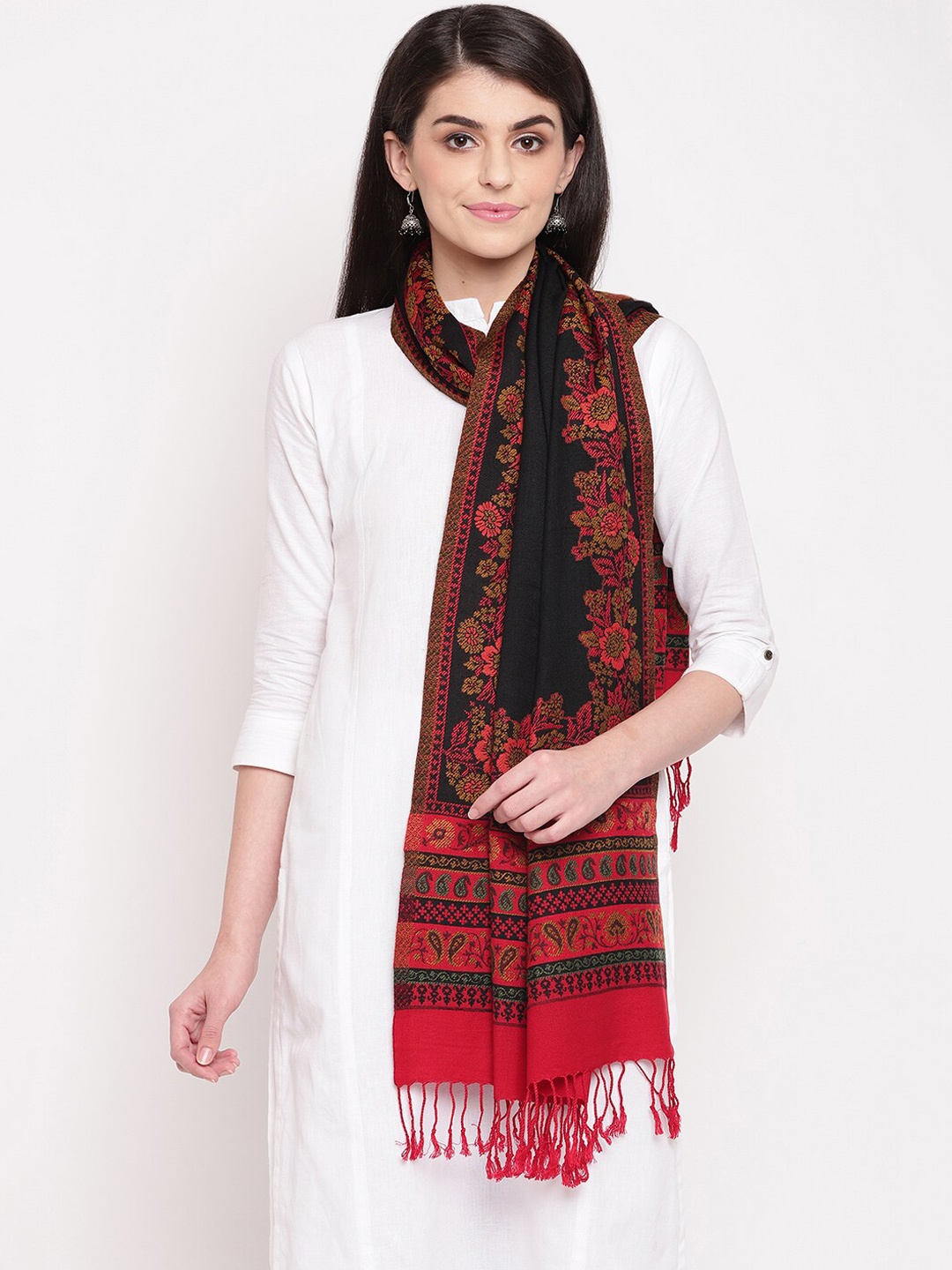 

HK colours of fashion Women Black & Red Printed Stole