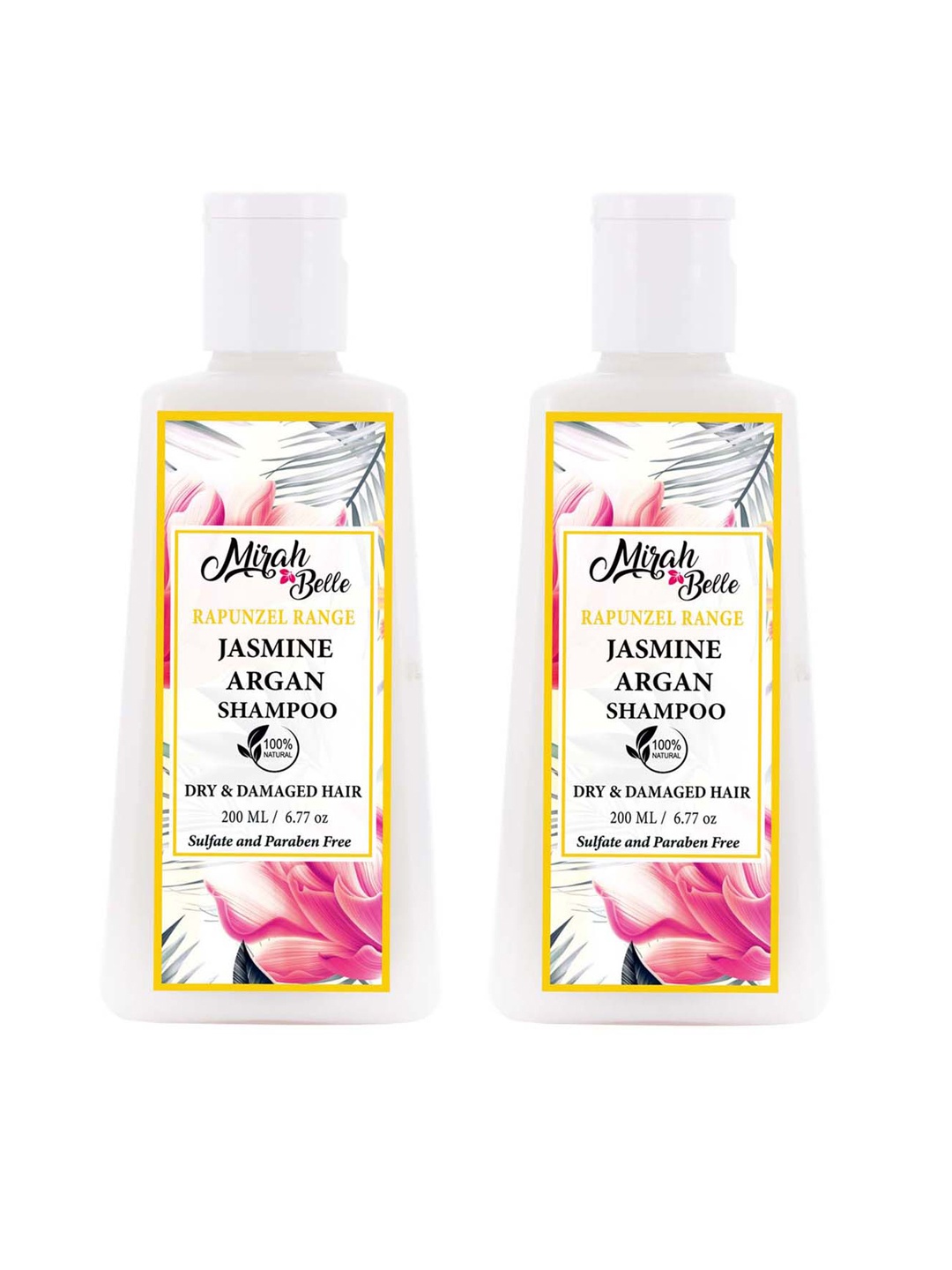 

Mirah Belle Pack of 2 Jasmine Argan Shampoo for Dry & Damaged Hair 200 ml (each), Off white