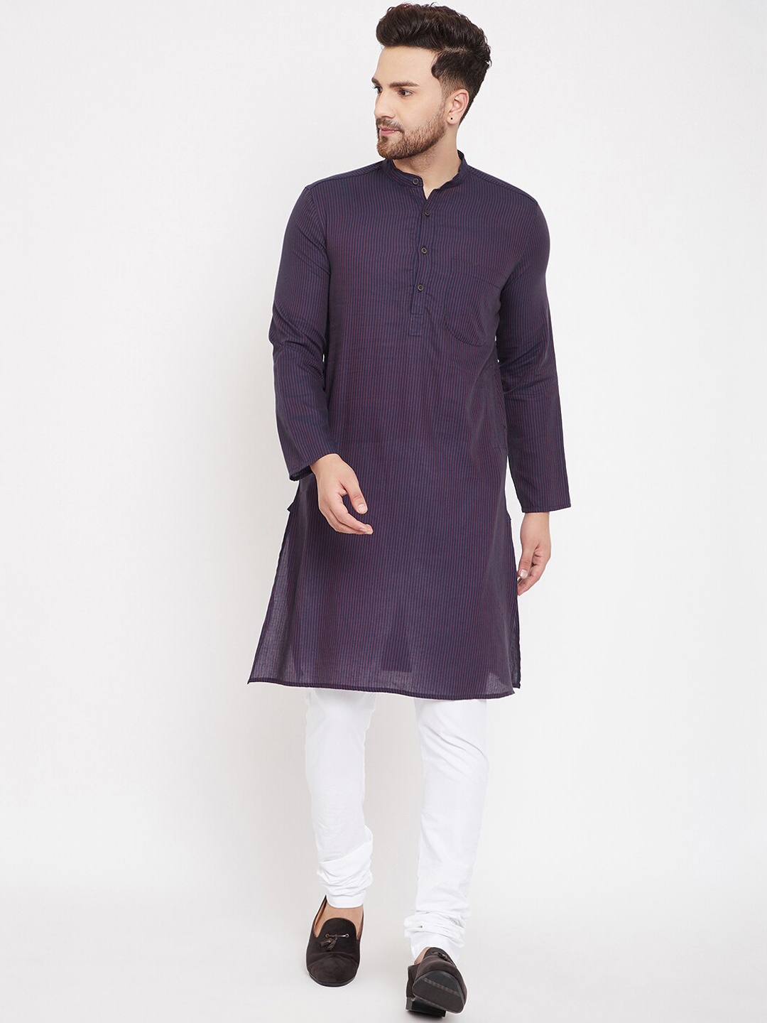 

even Men Purple Striped Straight Kurta