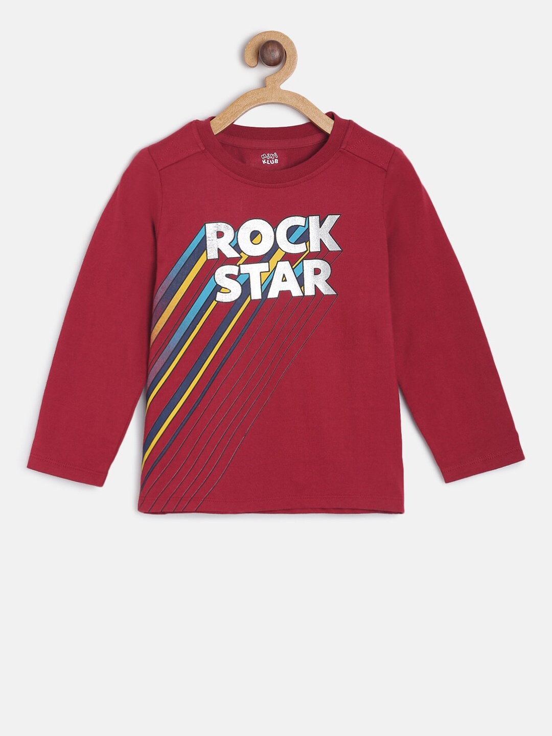 

MINI KLUB Boys Red Printed Round Neck Pure Cotton T-shirt