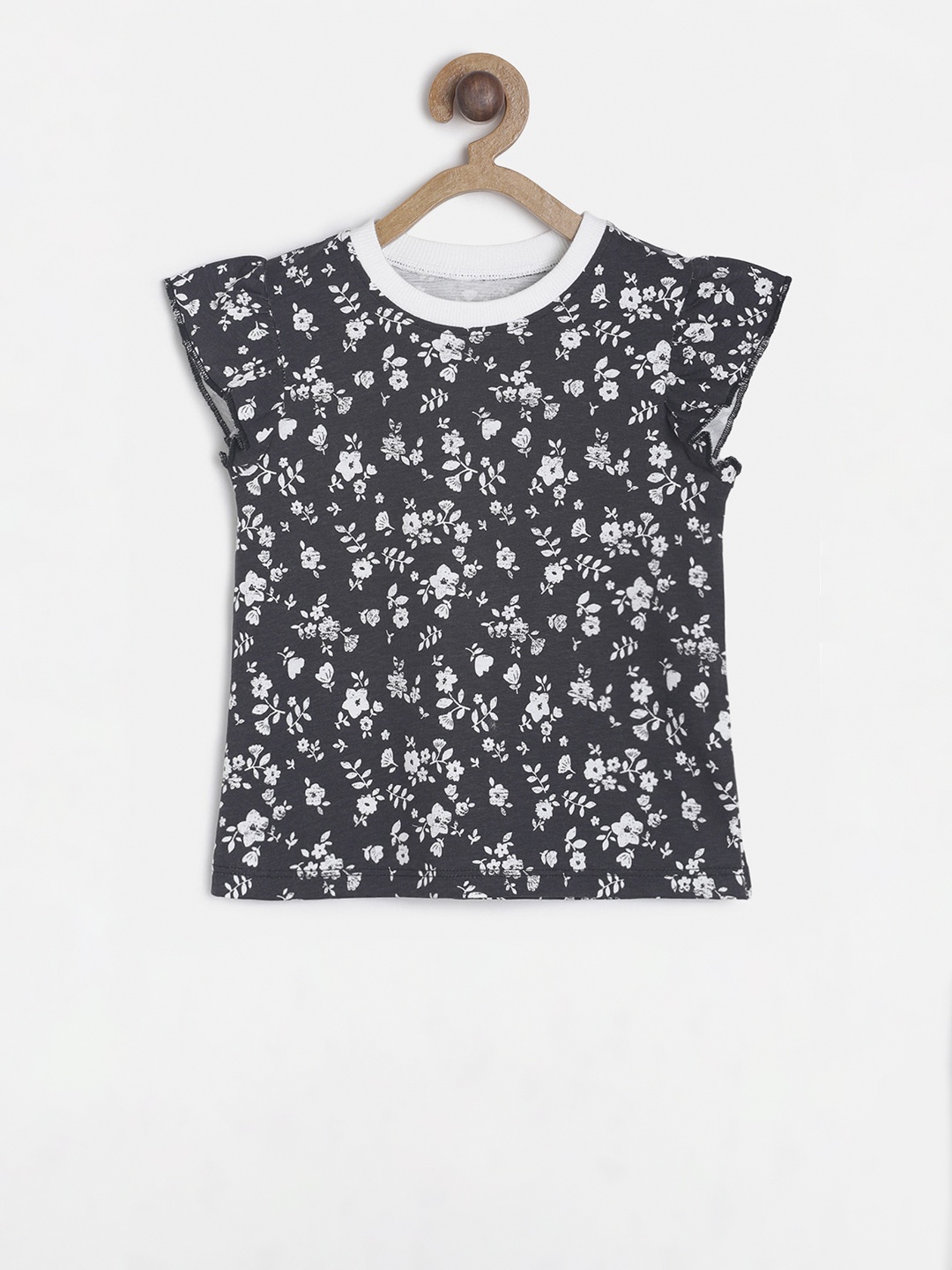 

MINI KLUB Girls Black Printed Pure Cotton Top