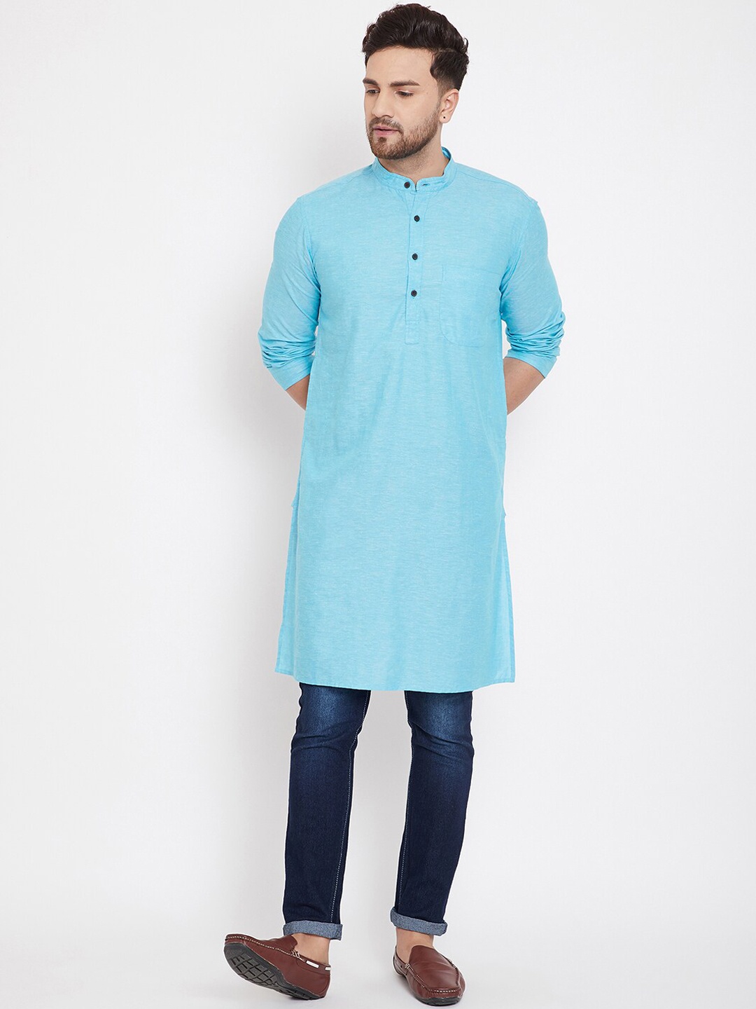 

even Men Blue Solid Straight Kurta