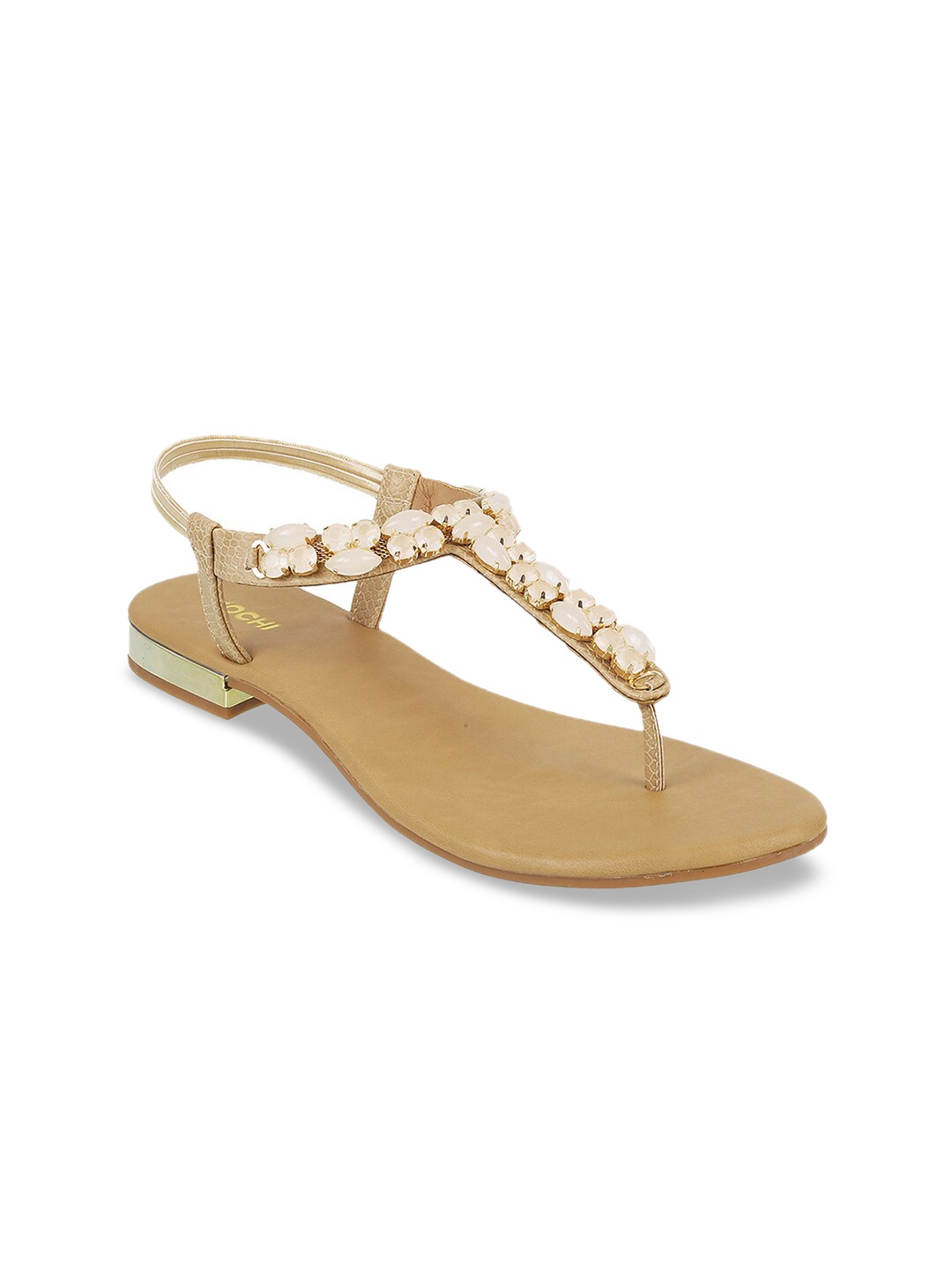 

Mochi Women Beige Embellished T-Strap Flats