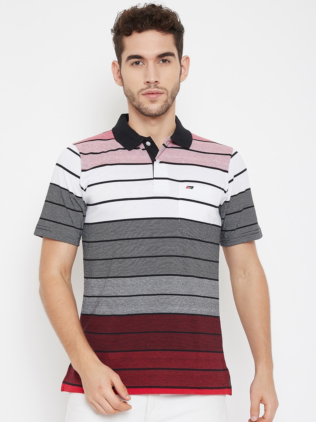

NEVA Men Black & Red Striped Polo Collar T-shirt