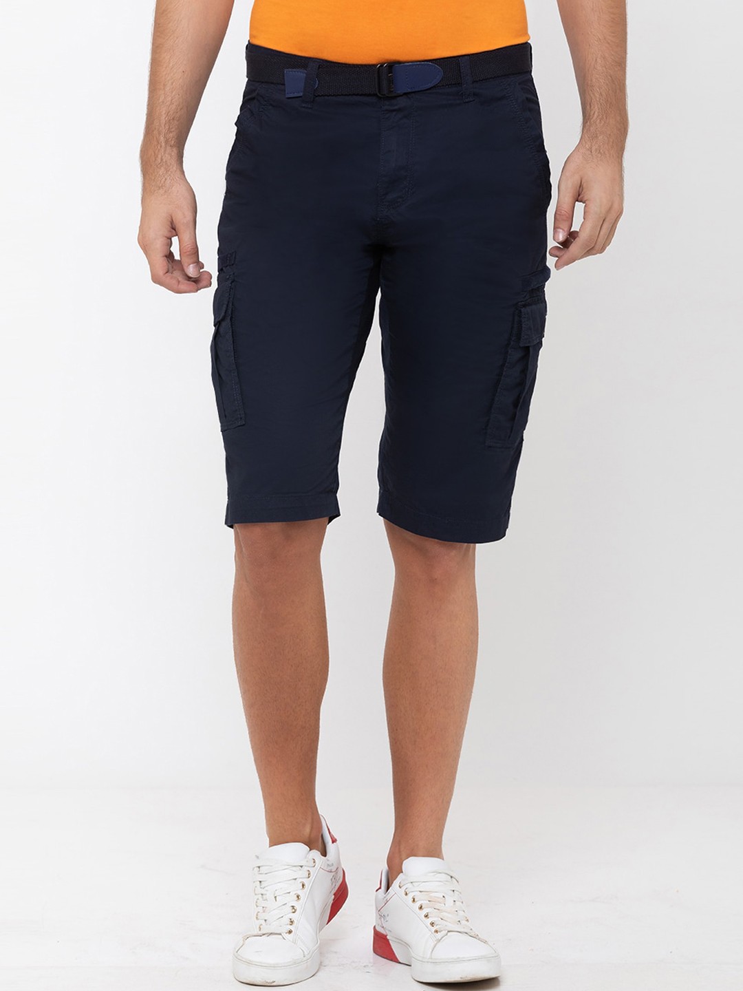 

Globus Men Navy Blue Solid Cargo Shorts