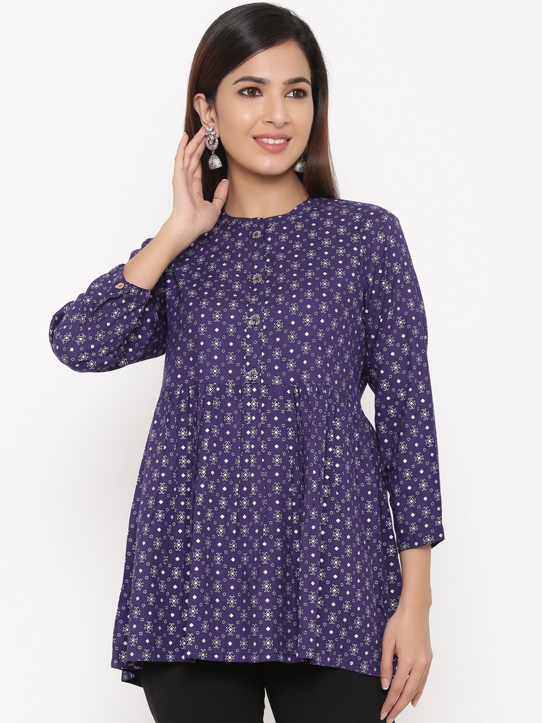 

kipek Women Purple & White Printed Anarkali Kurti