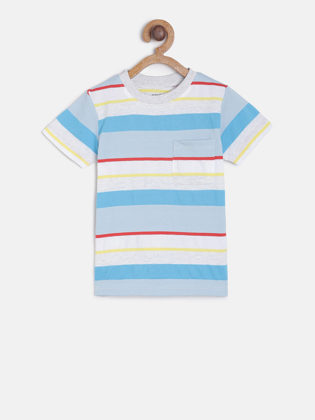 

MINI KLUB Boys Blue Striped Round Neck Pure Cotton T-shirt