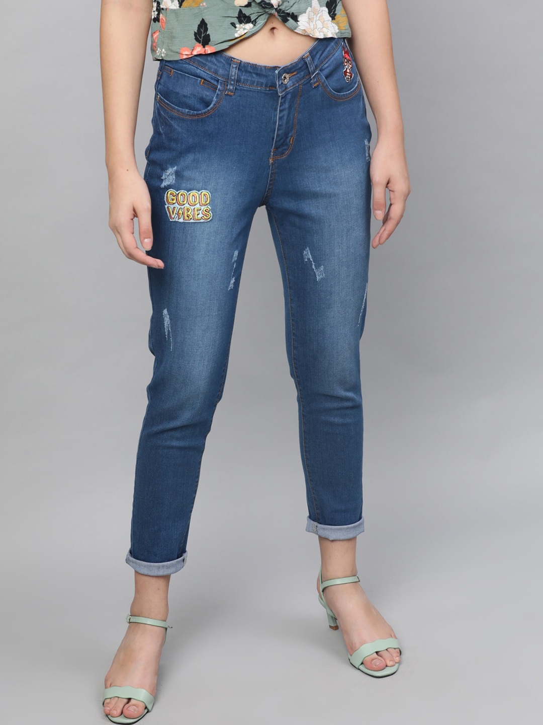 

STREET 9 Women Blue Skinny Fit Mid-Rise Highly Distressed Stretchable Jeans