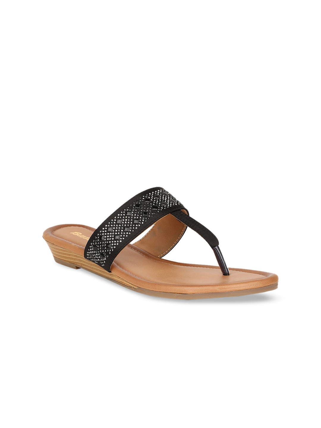 

Bata Women Black Embellished PU T-Strap Flats