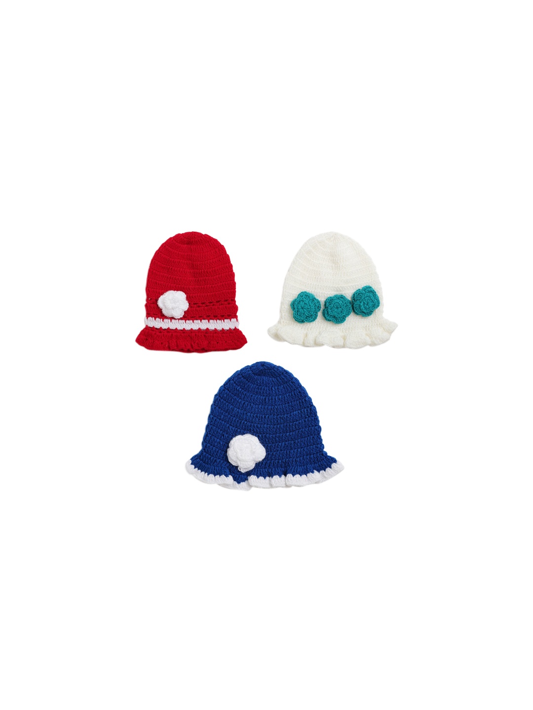 

CHUTPUT Unisex Kids Pack Of 3 Self Design Beanie Caps, Red