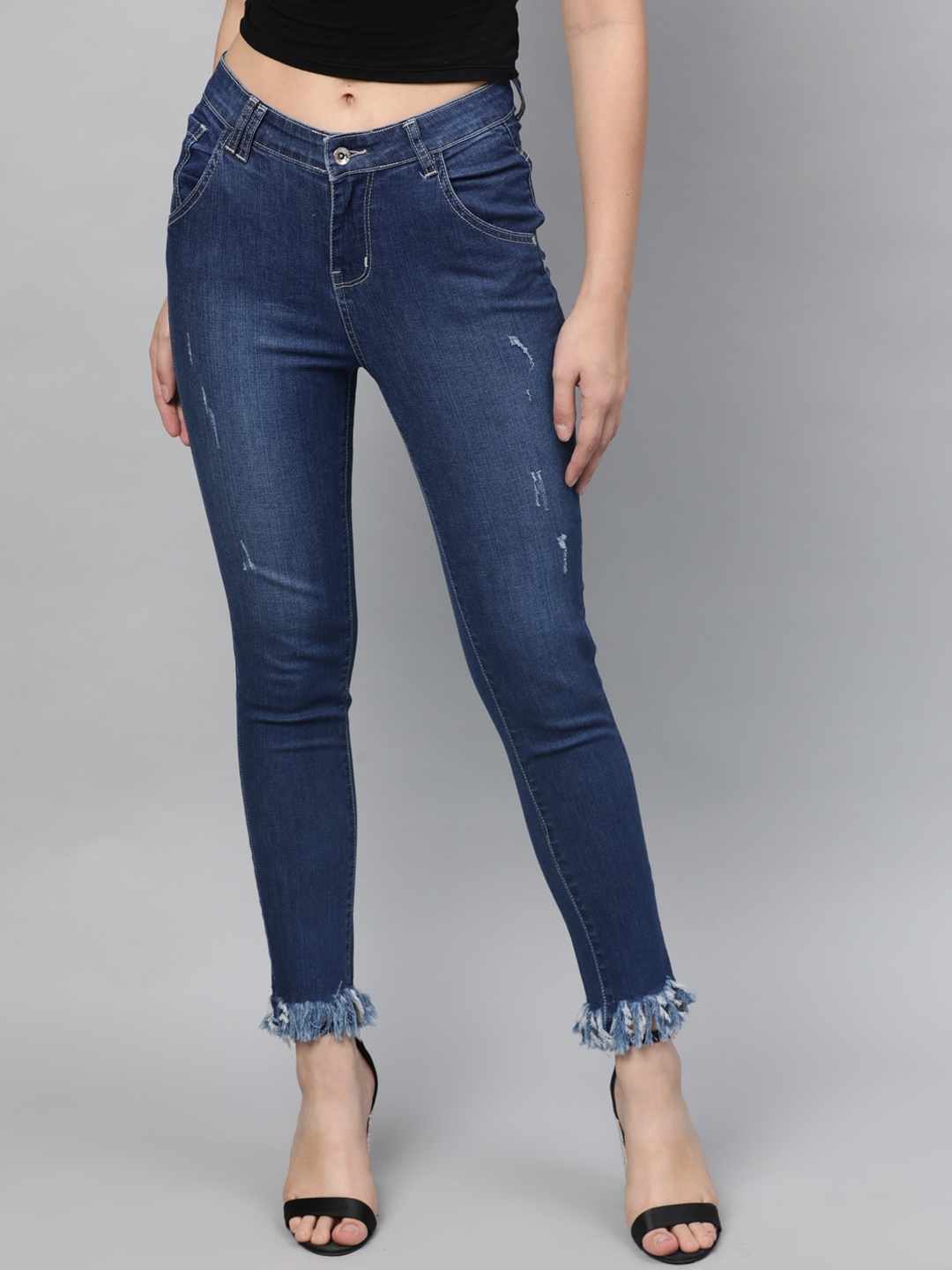 STREET 9 Women Blue Skinny Fit Mid-Rise Mildly Distressed Stretchable Jeans