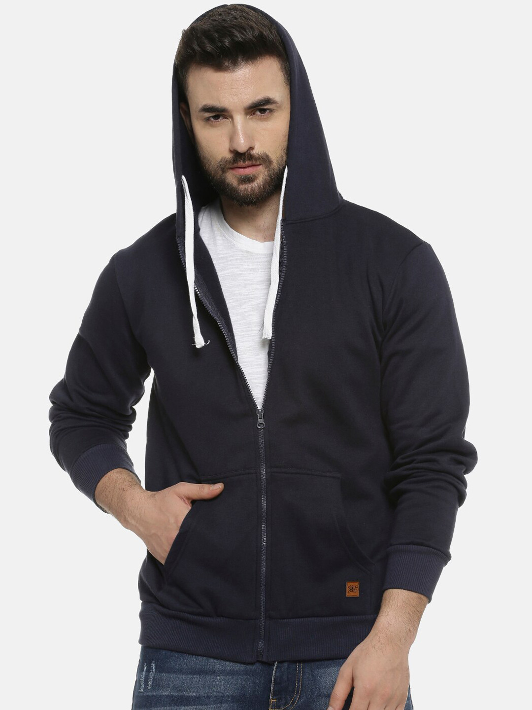 

Campus Sutra Men Blue Solid Hooded Sweatshirt
