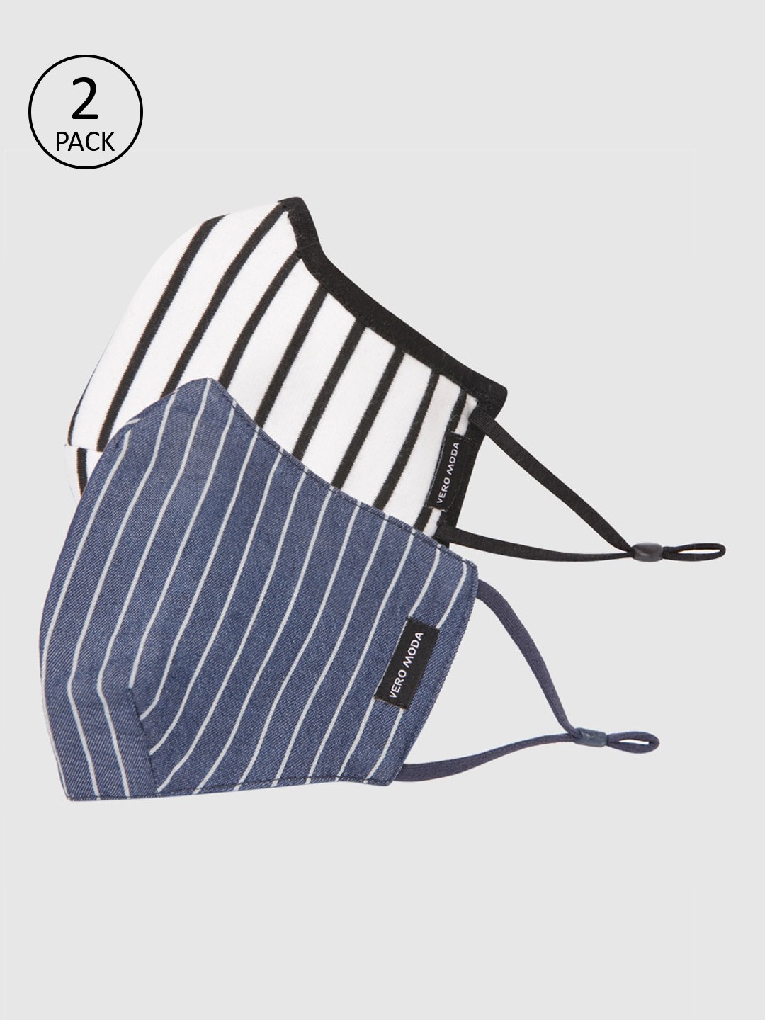 

Vero Moda Women Pack of 2 Striped Reusable 3-Ply Cloth Masks, Navy blue