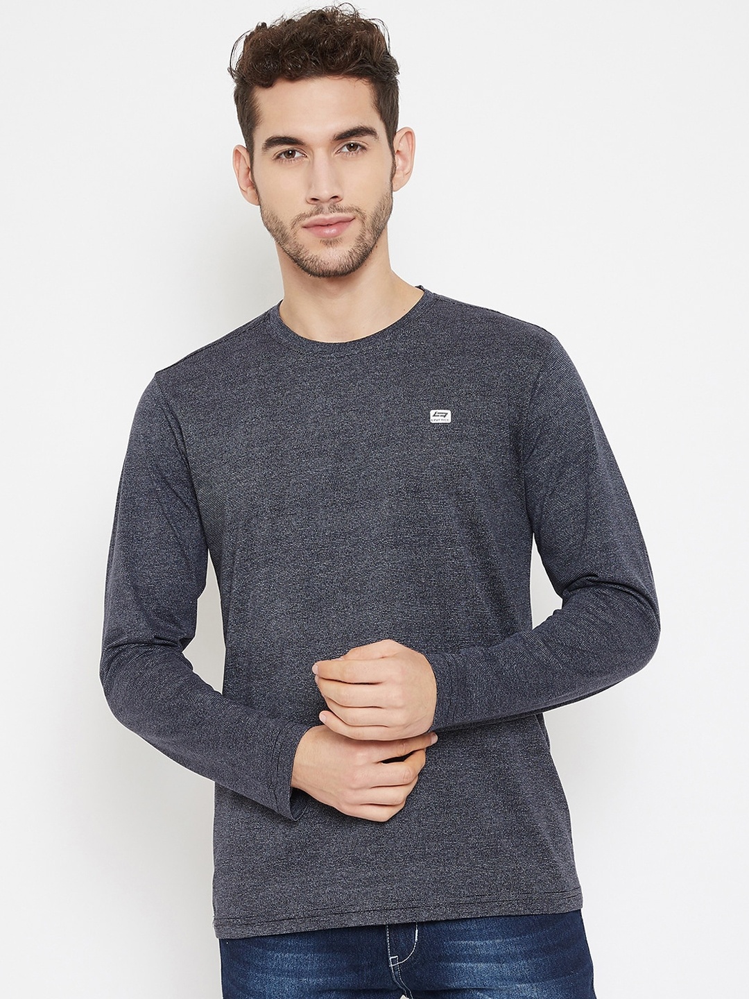

NEVA Men Charcoal Grey Self Design Round Neck T-shirt