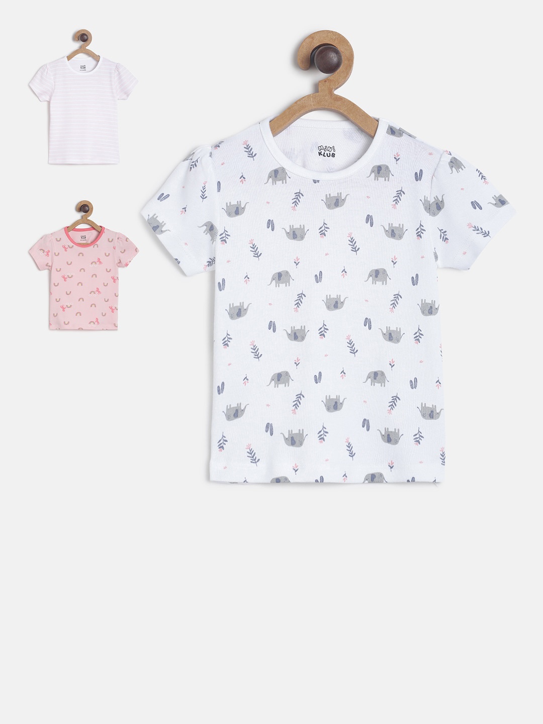 

MINI KLUB Girls Pack of 3 Printed Pure Cotton Top, White