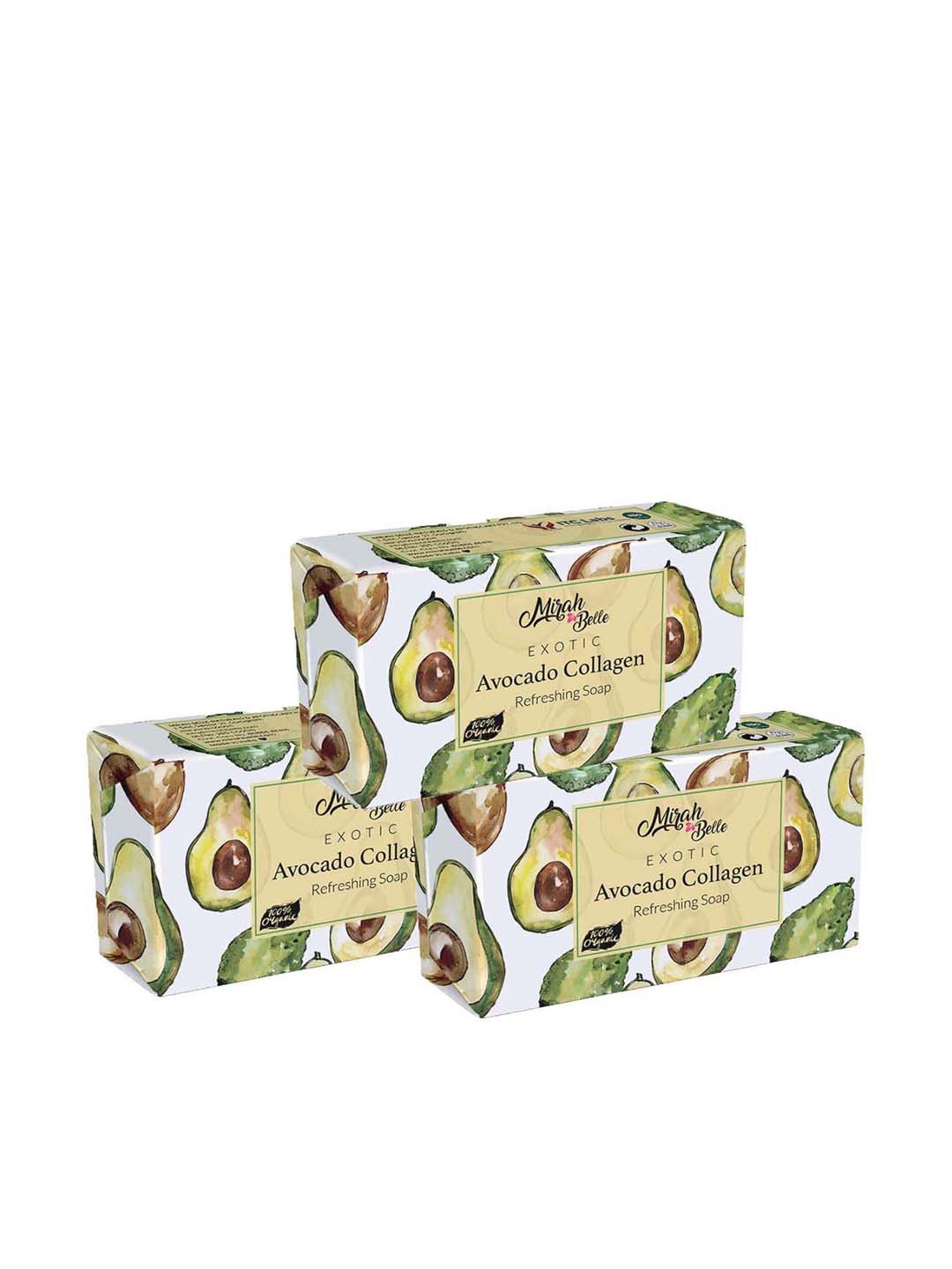 

Mirah Belle Unisex Set of 3 Avocado Collagen Anti Aging Soaps 375 g, Green