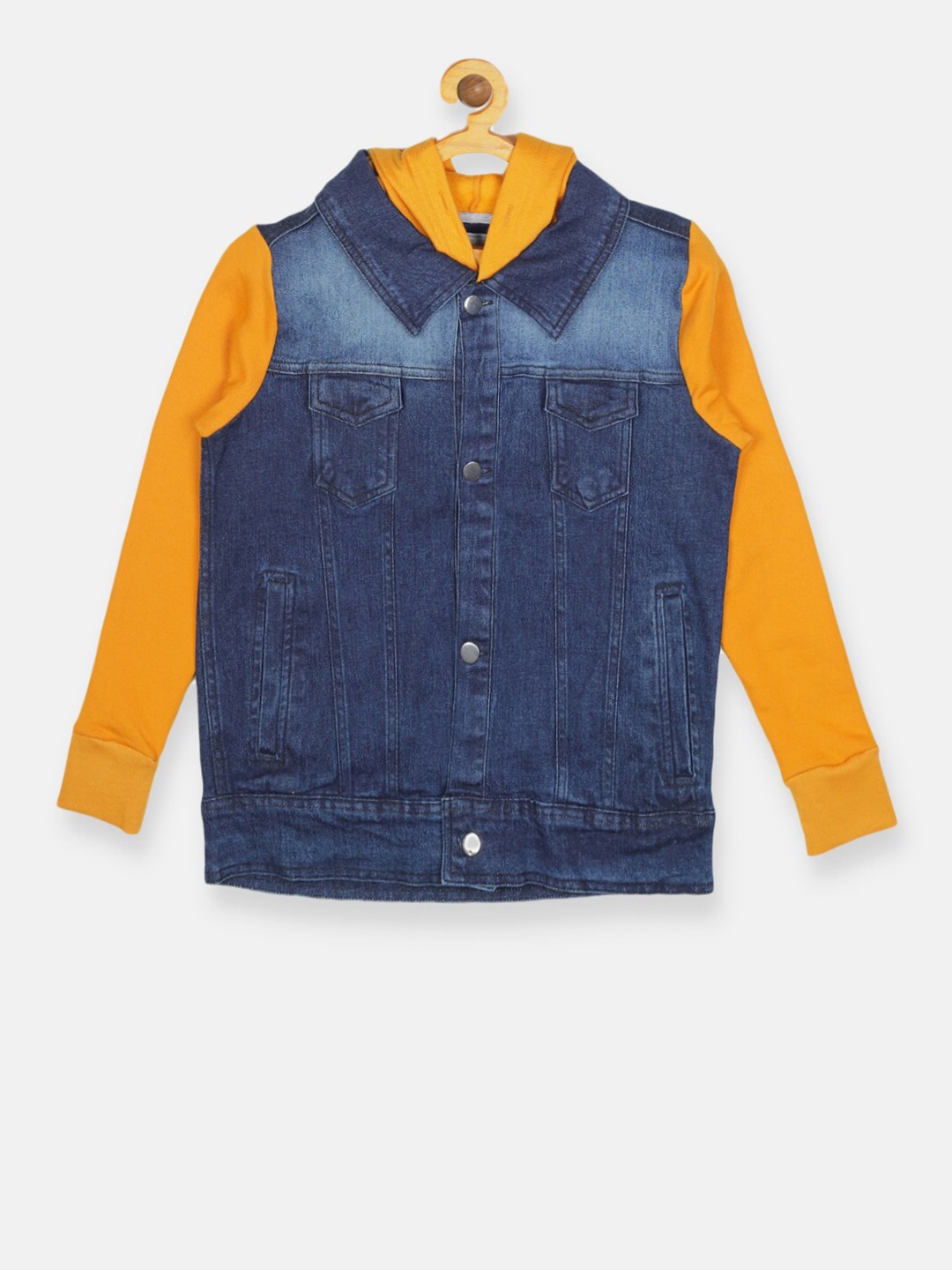 Instafab Boys Blue Colourblocked Windcheater Denim Jacket