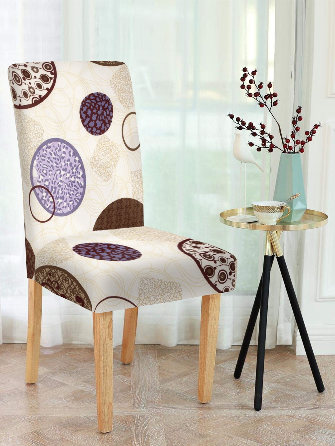 Cortina Beige Printed Chair Cover