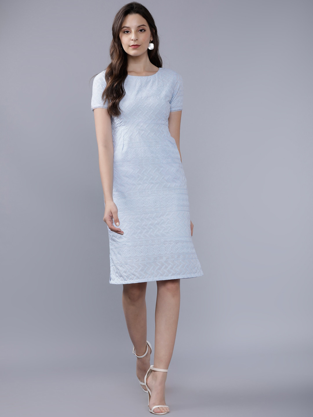 

Tokyo Talkies Women Blue Embroidered Fit and Flare Dress