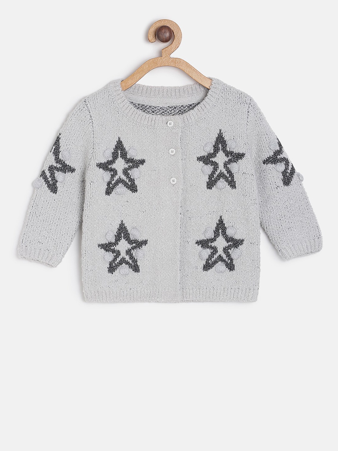 

MINI KLUB Girls Grey Self Design Cardigan Acrylic Sweater
